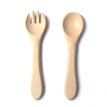 silicone fork and spoon set beige